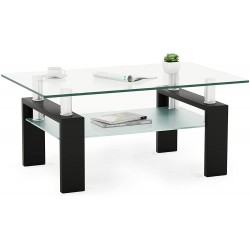 Rectangle Glass Coffee Table Metal Tube Legs End Table for Livingroom IANIYA