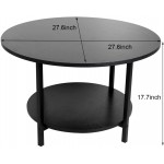 Round Coffee Tables Accent Table Sofa Table Tea Table with Storage 2-Tier for Living Room Office Desk Balcony Wood Desktop and Metal Legs Black 27.6 Inches
