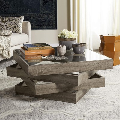 Safavieh Home Collection Anwen Mid-Century Geometric Light Oak and Brown Wood Coffee Table