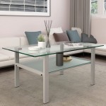 SSLine Rectangle Glass Occasional Coffee Table Modern Simple Living Room Center Table with Metal Frame Clear Frosted 2-Tier Sofa Side Cocktail Tea Tables with Storage Shelf -Grey