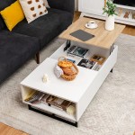 Tangkula Lift Top Coffee Table 43 x 23.5 x 14.5 Inch Modern Wooden Lift Top Dining Table with Hidden Compartment & Side Open Shelf Metal Hydraulic Lifting Device Lift Tabletop Central Table