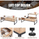 Tbfit Lift Top Coffee Table with Hidden Storage Compartment Smart Mid Century Coffee Table Sturdy Wood Pop Up Center Tables for Living Room Home，Office Oak & Marble Look