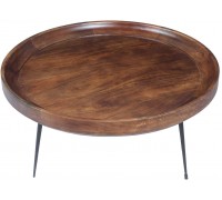 The Urban Port Round Mango Wood Coffee Table with Splayed Metal Legs Brown and Black
