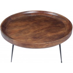 The Urban Port Round Mango Wood Coffee Table with Splayed Metal Legs Brown and Black