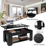 WEENFON Modern Lift Top Coffee Table with Hidden Compartment & Storage Shelf Coffee Table with Wooden Lift Tabletop Raisable Top Table for Living Room Office Black