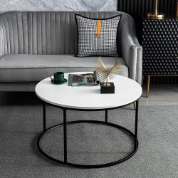 White Round Coffee Table for Living Room Bedroom and Office Modern Cocktail Table Accent Side Sofa Table with Wooden Top & Metal Frame Sturdy and Stylish 31.5 Inch