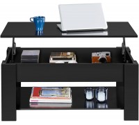 Yaheetech Lift Top Coffee Table with Hidden Compartment and Storage Shelf Rising Tabletop Dining Table for Living Room Reception Room 38.6in L Black