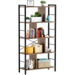 Armocity Bookshelf 5 Tier Tall Industrial Bookcase Wood Metal Frame Standing Book Shelf Display Bookshelves Storage Organizer for Bedroom Living Room Home Office Rustic Brown