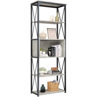 Bestier Industrial Bookshelf 5 Tier Bookcase Storage Display Shelves Organizer Free Standing Open Shelf Book Shelf for Living Room Bedroom and Office Gray