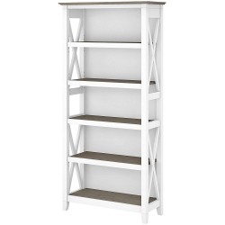 Bush Furniture Key West Tall 5 Shelf Bookcase in Pure White and Shiplap Gray