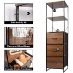 CONNOO Bookcase with 3 Wooden Front Drawer Rustic Brown 61" Tall Display Bookshelf 3-Tier Open Shelf Nightstand Industrial Storage Cabinet Furniture for Home Office Living room Bedroom