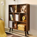 Cube Bookshelf 3 Tier Mid-Century Modern Bookcase with Legs,Retro Wood Bookshelves Storage Organizer Shelf,Free Standing Open Book Shelves,Rustic Brown Display Bookcases for Bedroom,Living Room,Office