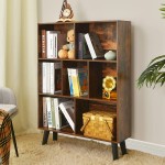 Cube Bookshelf 3 Tier Mid-Century Modern Bookcase with Legs,Retro Wood Bookshelves Storage Organizer Shelf,Free Standing Open Book Shelves,Rustic Brown Display Bookcases for Bedroom,Living Room,Office