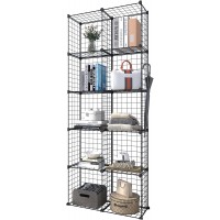 Dttwacoyh Bookcase Cube Modular Storage Shelves Modern Simple Combination Bookshelf,Multi-Use DIY Wire Grids Folding Storage Organizer for Books Toys Clothes Tools,Black,Double Row 5 Floors