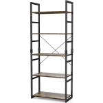 FURNINXS Bookshelf 5 Tier Bookcase Tall Storage Ladder Shelf Standing Shelf for Living Room Bedroom Office Kitchen Bathroom Rustic Brown