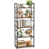 FURNINXS Bookshelf 5 Tier Bookcase Tall Storage Ladder Shelf Standing Shelf for Living Room Bedroom Office Kitchen Bathroom Rustic Brown
