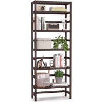 Homykic Bamboo Bookshelf 6-Tier Adjustable Tall Bookcase 63.4” Book Shelf Rack Organizer Shelving Unit Free Standing Storage for Living Room Bathroom Study Kitchen Bedroom Home Office Espresso