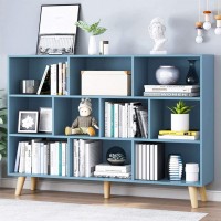 IOTXY Wooden Open Shelf Bookcase 3-Tier Floor Standing Display Cabinet Rack with Legs 10 Cubes Bookshelf Bright Blue