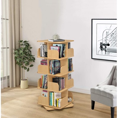 Kings Brand Furniture 4-Tier Revolving Bookcase Bookshelf Media Storage Cabinet Natural