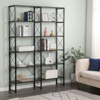 MELLCOM Double Wide 6-Tier Bookshelf Industrial Open Large Bookcase Wood and Metal Tall Bookshelves for Living Room Bedroom Office Black