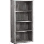Monarch Specialties Bookcase Sturdy Etagere with 3 Adjustable Book Shelves 48”H Grey