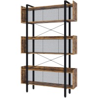 Rolanstar Bookshelf 6-Tier Industrial Bookcase with Top Edge Freestanding Wooden Bookshelf with Metal Frame for Display and Organization Geometric Bookcase for Living Room and Bedroom Rustic Brown