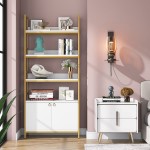 Tribesigns Gold Bookcase 4-Tier White Etagere Standard Bookshelf with Storage Cabinet Modern Book Shelves Display Shelf with Door for Home Office Gold