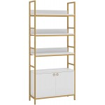 Tribesigns Gold Bookcase 4-Tier White Etagere Standard Bookshelf with Storage Cabinet Modern Book Shelves Display Shelf with Door for Home Office Gold