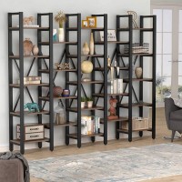Tribesigns Rustic Super Wide 86 Inch 5 Tier Bookcase with 23 Shelves 5-Shelf Etagere Large Open Bookshelf Vintage Industrial Style Wood and Metal bookcases Furniture for Home & Office Rustic Brown