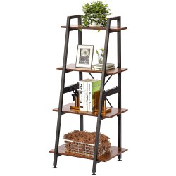 Wowelife Industrial Ladder Shelf 4-Tier Bookshelf Free Standing Bookcase Storage Rack Shelves Plant Flower Stand Metal and Wood Vintage with Steel Pipe and Shelves Industrial Brown 53.2''