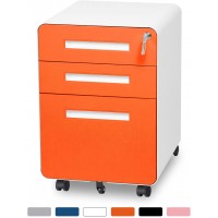 3 Drawer File Cabinet on Wheels Metal Filing Cabinet with Lock Locking File Cabinets Under Desk with Mobile Pedestal for Legal Letter A4 Size Fully Assembled Orange