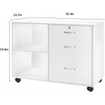 3 Drawer Mobile Lateral File Cabinet Soges Office Filing Cabinet,Rolling Storage Cabinet Printer Stand with Open Storage Shelves Fits Letter Size or A4 Hanging Folders White CXWL-FC06WT