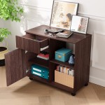 Bestier Wood File Cabinet Mobile Lateral Filing Cabinet Printer Stand with Open Storage Shelves for Home Office Lockable Casters Brown