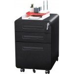 Black 3 Drawer File Cabinet on Wheels Metal Locking Filing Cabinet with Lock Mobile File Cabinet with Hanging Frame and 2 Keys for Legal Letter A4 Size Fully Assembled Round Edge