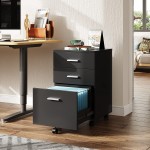 DEVAISE 3 Drawer Wood Mobile File Cabinet Rolling Filing Cabinet for Letter A4 Size Black