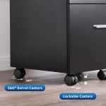 DEVAISE 3 Drawer Wood Mobile File Cabinet Rolling Filing Cabinet for Letter A4 Size Black
