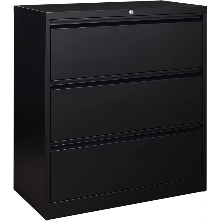 Fesbos Lateral File Cabinet with Lock 3 Drawer Large Metal Filing Cabinet,Home Office Lockable Storage Cabinet for Hanging Files Letter Legal F4 A4 Size-Assembly RequiredBlack