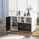 File Cabinet with Lock and Drawer Mobile Lateral Filing Cabinet with Storage Shelves Mobile Printer Stand with Rolling Wheels for Home Office Black&White