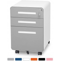 Gray 3 Drawer File Cabinet on Wheels Metal Locking Filing Cabinet with Lock Mobile File Cabinet with Hanging Frame and 2 Keys for Legal Letter A4 Size Fully Assembled Round Edge