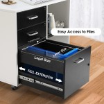HOSFUR 3-Drawer Wood File Cabinet with 3 Locks Mobile Lateral Filing Cabinet fits Letter or Legal Size Printer Stand with Open Storage Shelves for Home Office Black & White