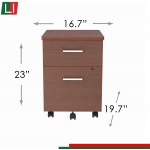 Linea Italia 2 Drawer Mobile Metal Pedestal Filing Cabinet with Lock & Safety Caster Wheels for Under Desk 20" x 17" x 24" Ash
