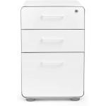 Poppin White Stow Rolling 3-Drawer File Cabinet Legal Letter Lock and Key Fully Assembled Except Wheels