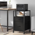 Raybee Small Filing Cabinets for Home Office with 2 Drawers Rolling File Cabinet with Open Storage Shelf Small Office Cabinet Printer Stand fits A4 Letter Legal Size Black 16" D x 17" W x 27" H