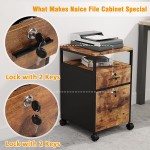 Rolling File Cabinet Naice Upgraded Filing Cabinet with Lock for Letter A4 Size Wood Office Cabinet with 2 Drawers Enlarged Wheels Home Office Printer Stand Hanging File Folders Rustic Brown