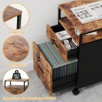 Rolling File Cabinet Naice Upgraded Filing Cabinet with Lock for Letter A4 Size Wood Office Cabinet with 2 Drawers Enlarged Wheels Home Office Printer Stand Hanging File Folders Rustic Brown