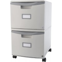 Storex Plastic Two-Drawer File Cabinet – Locking Document Organizer with Casters for Home and Office Gray 1-Pack 61310B01C