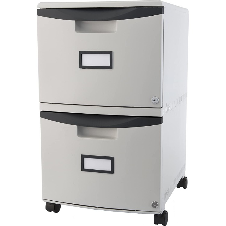 Storex Plastic Two-Drawer File Cabinet – Locking Document Organizer with Casters for Home and Office Gray 1-Pack 61311B01C
