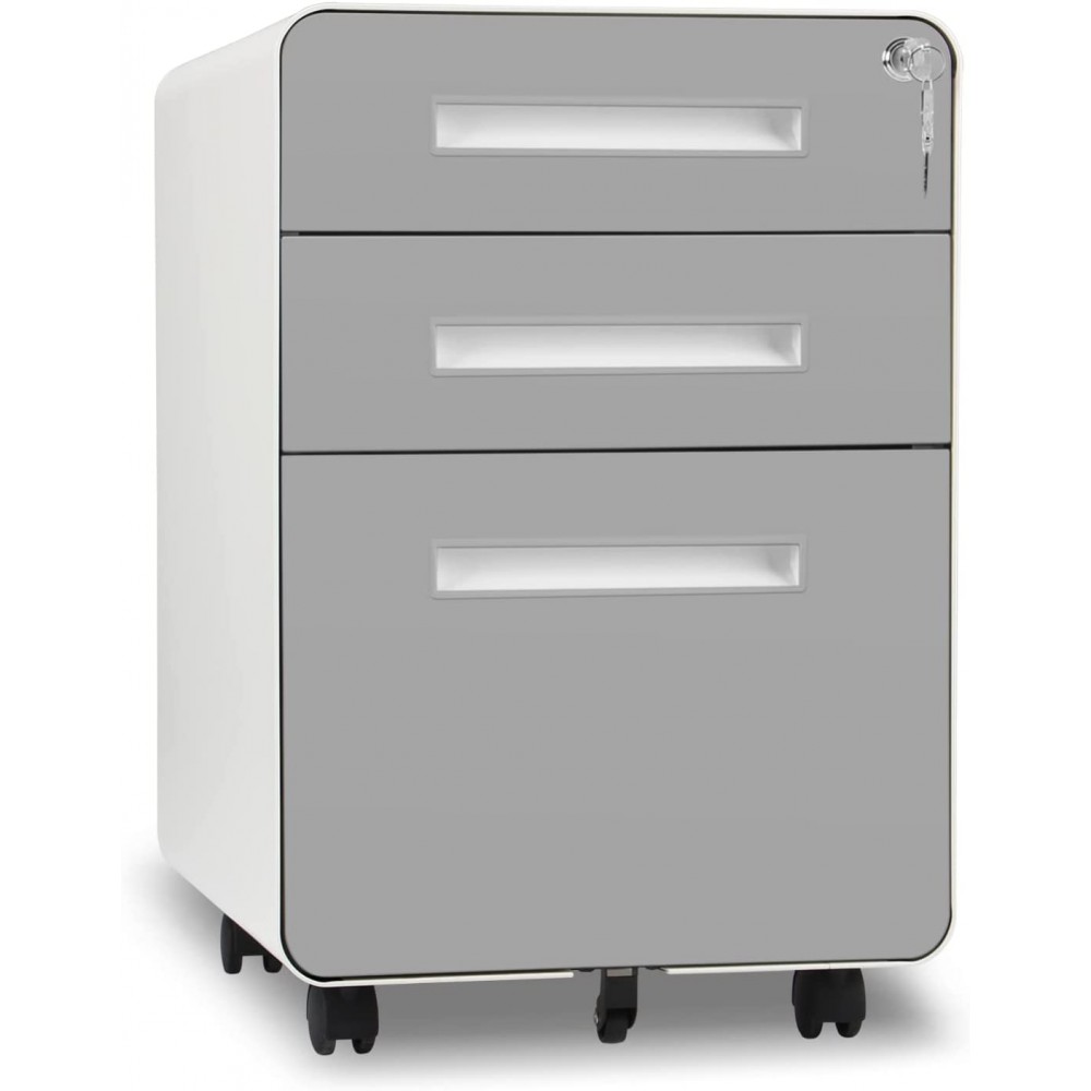 Superday Metal File Cabinet with Wheels and Keys 3 Drawer Gray Filing Cabinet Pre-Assembled Mobile Under Desk Storage Cabinet for A4 Letter Legal