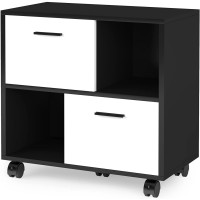 Tribesigns 2 Drawer File Cabinet Modern Wood Lateral Filing Cabinet for Letter Size Printer Stand with Storage Shelves and Wheels for Home Office Black & White