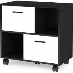 Tribesigns 2 Drawer File Cabinet Modern Wood Lateral Filing Cabinet for Letter Size Printer Stand with Storage Shelves and Wheels for Home Office Black & White